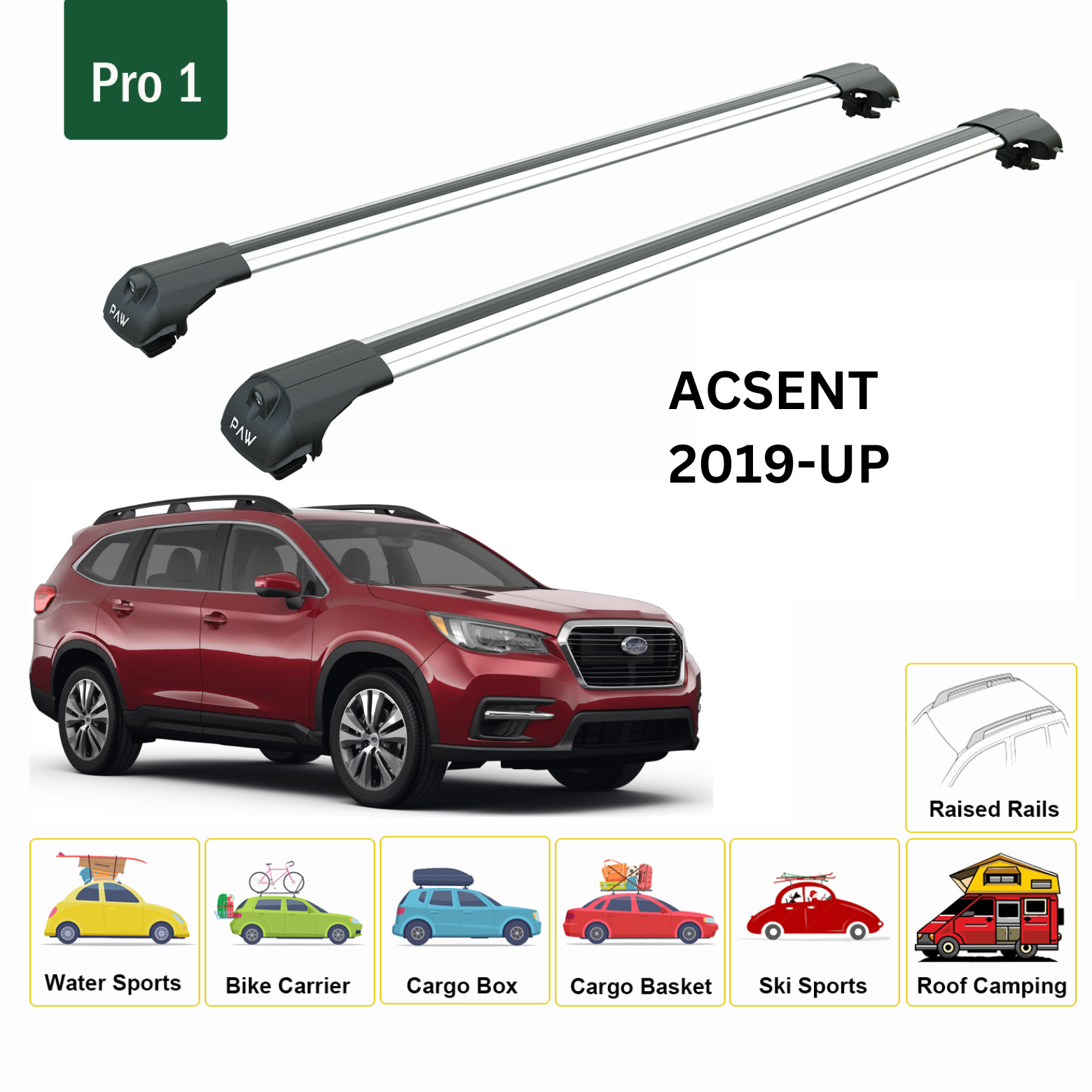 For Subaru Ascent 2019-Up Roof Rack Cross Bars Metal Bracket Raised Rail Alu Silver For Subaru Ascent 2019-Up Roof Rack Cross Bars Metal Bracket Raised Rail Alu Silver